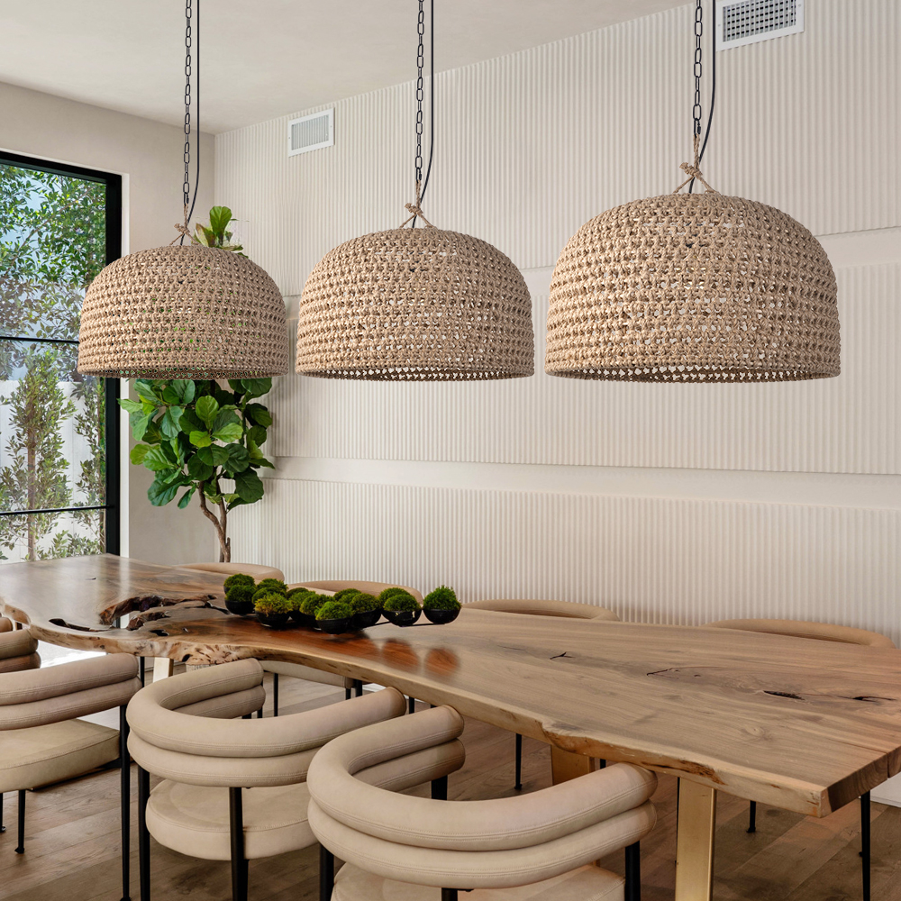 Retro Rattan Pendant Lights Kitchen Island Decor Hemp Rope Woven Lampshade