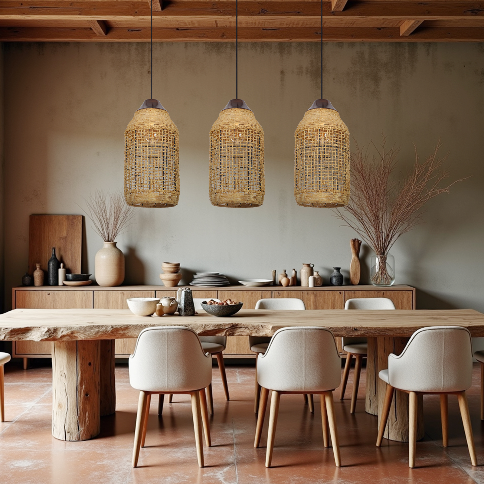 Dining Room Oversize Wabi-sabi Rattan Pendant Lampshade Quality Handwoven Chandelier