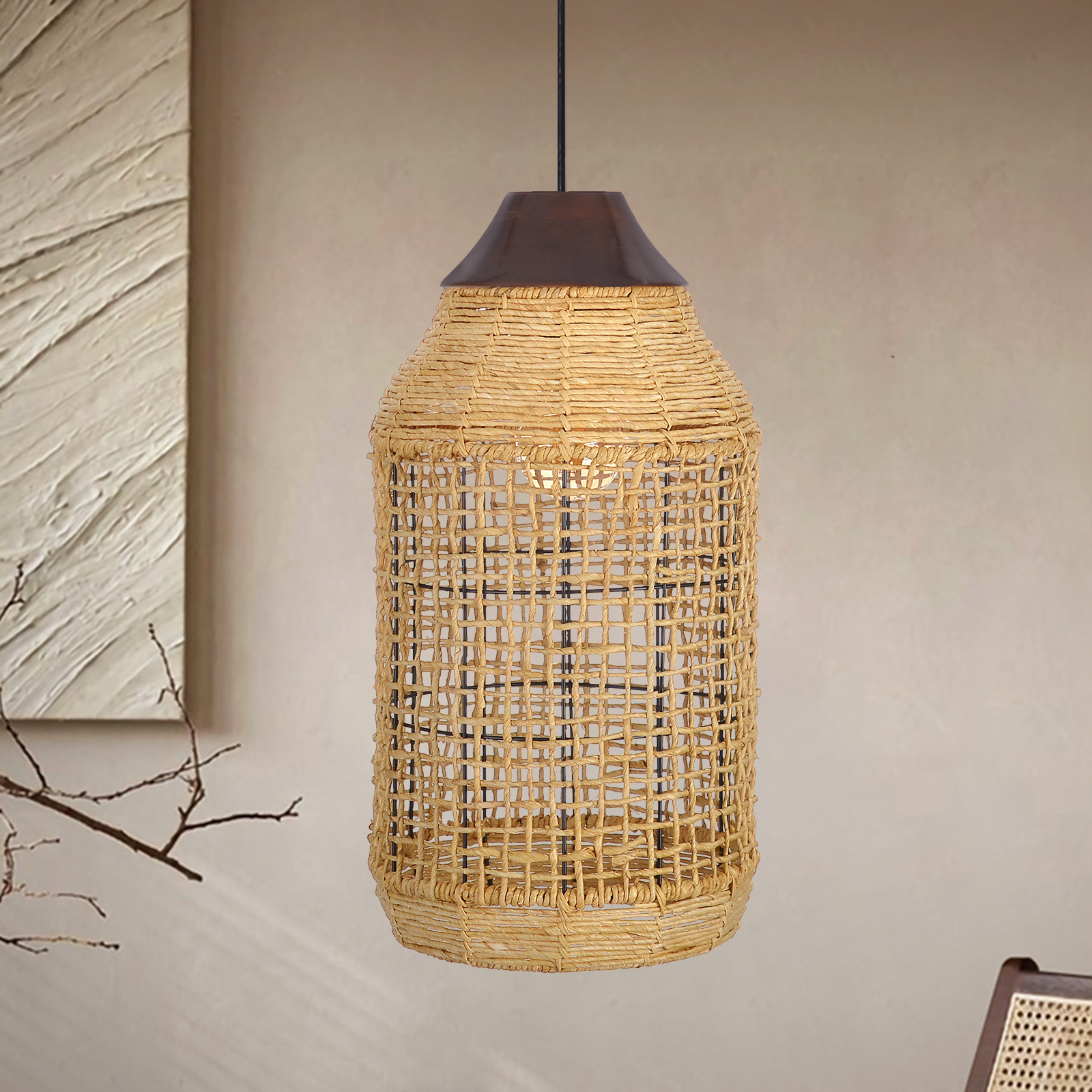 Dining Room Oversize Wabi-sabi Rattan Pendant Lampshade Quality Handwoven Chandelier