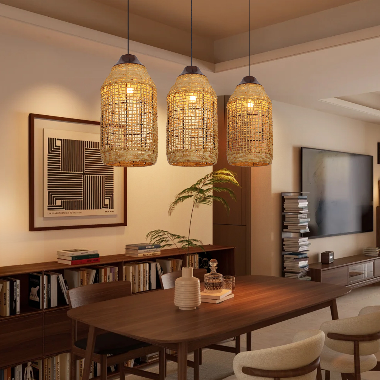 Dining Room Oversize Wabi-sabi Rattan Pendant Lampshade Quality Handwoven Chandelier