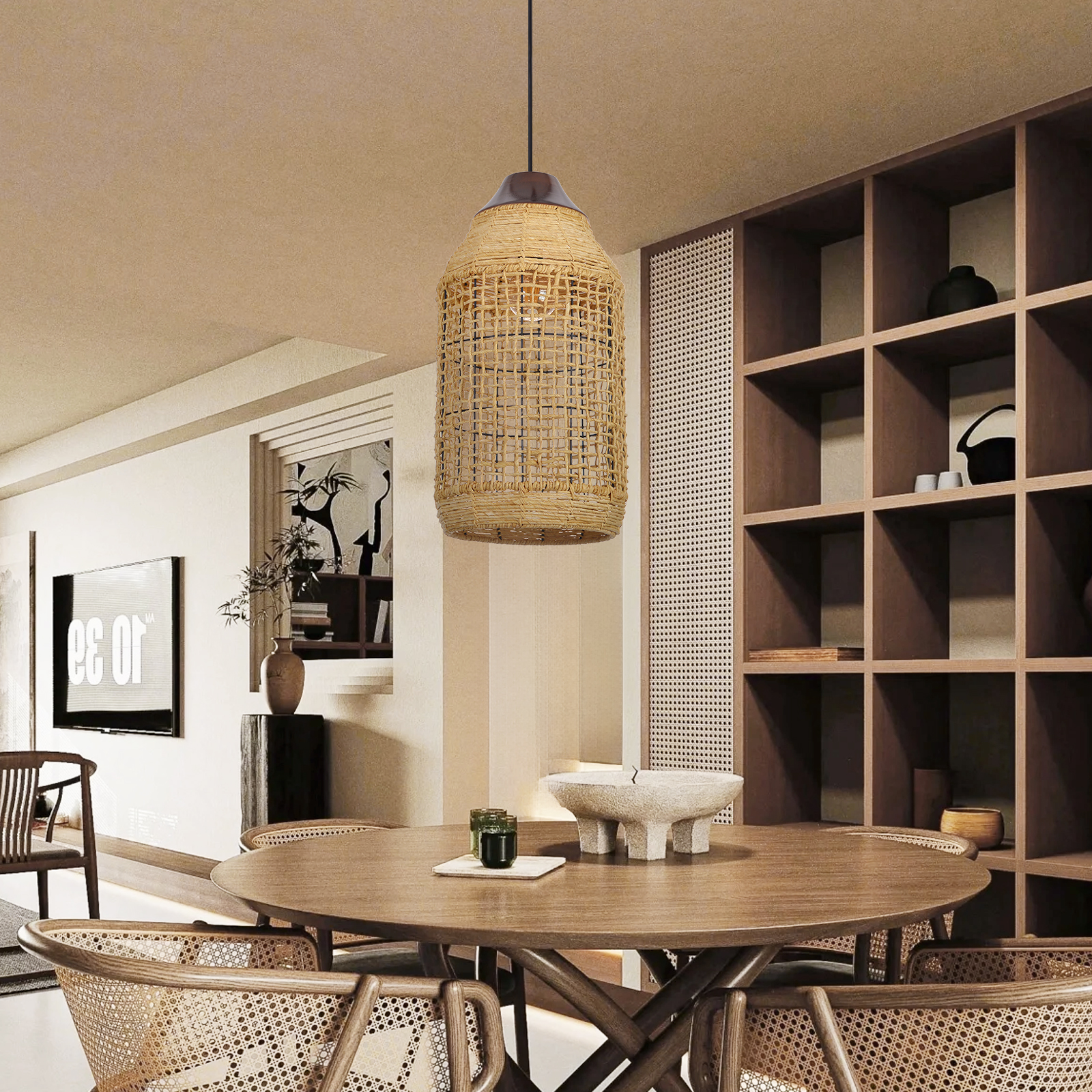 Dining Room Oversize Wabi-sabi Rattan Pendant Lampshade Quality Handwoven Chandelier