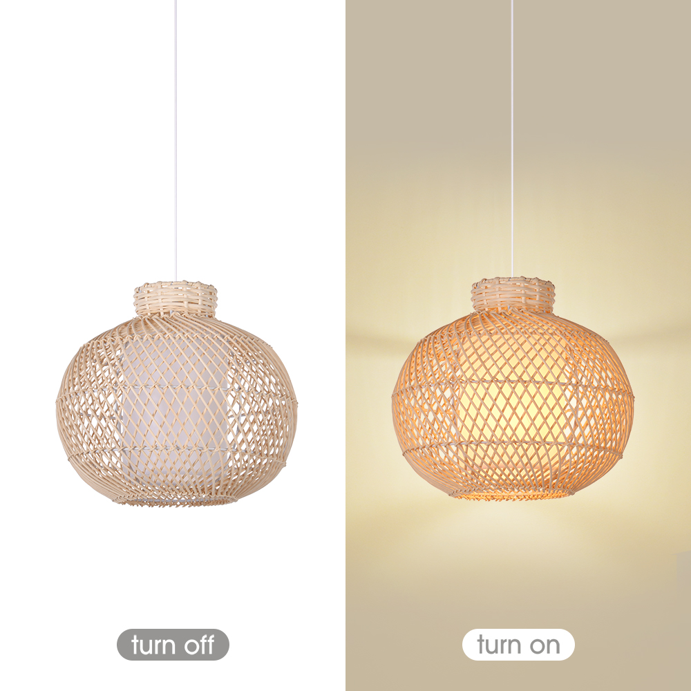 Boho Living Room Rattan Hanging Lighting Fixture Handmade Natural Pendant