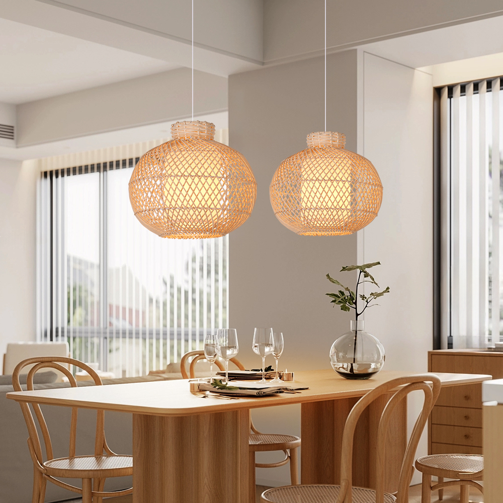 Boho Living Room Rattan Hanging Lighting Fixture Handmade Natural Pendant