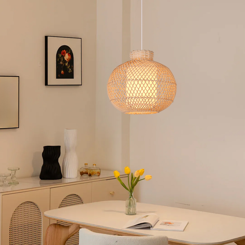 Boho Living Room Rattan Hanging Lighting Fixture Handmade Natural Pendant
