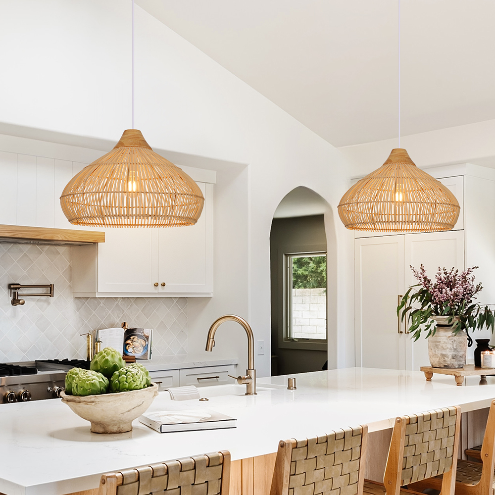 Bohemia rattan pendant light handmade ceiling light fixture for dining room kitchen