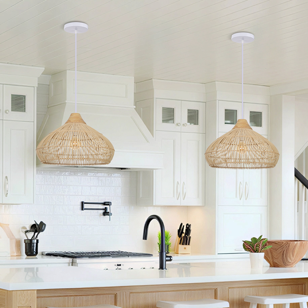 Bohemia rattan pendant light handmade ceiling light fixture for dining room kitchen