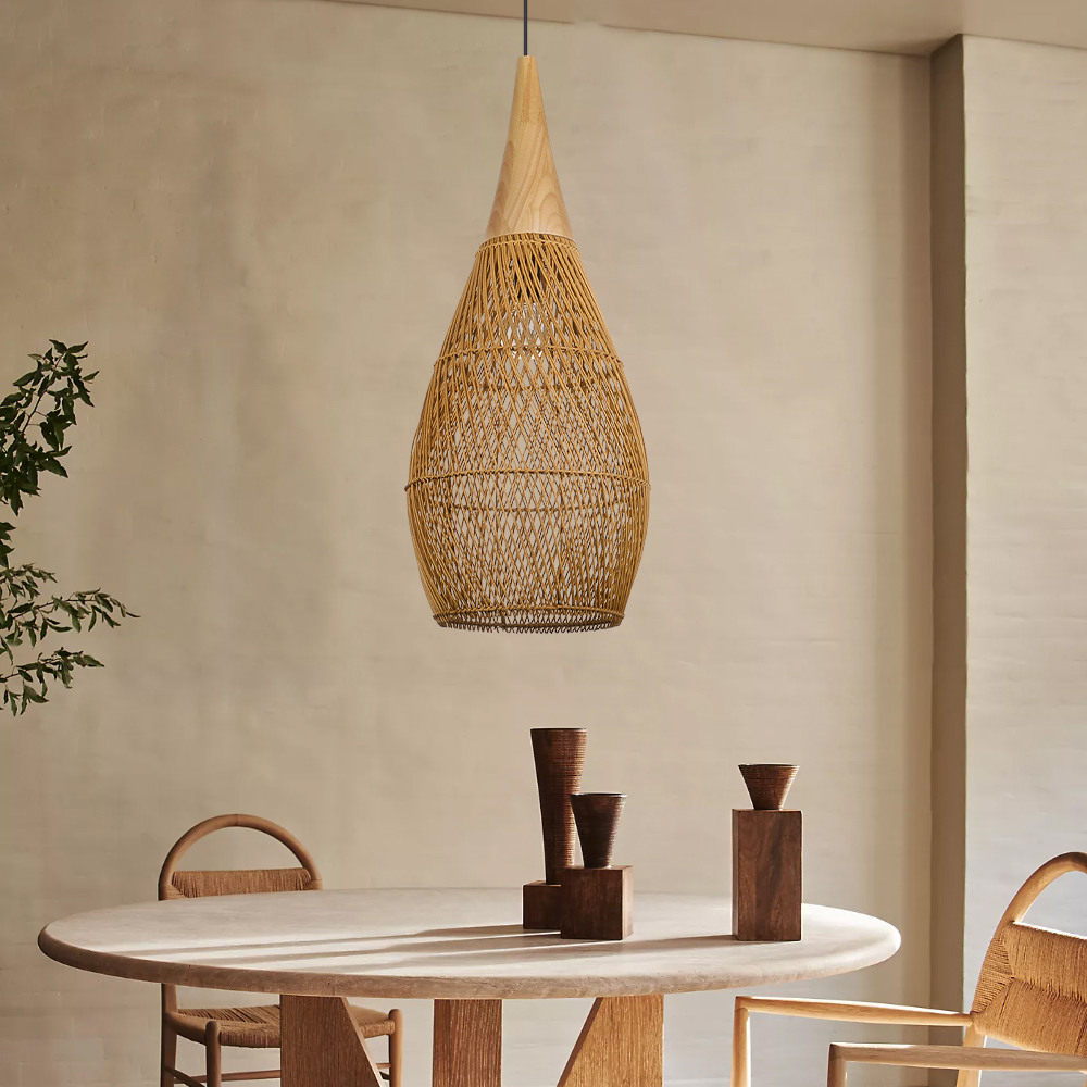 Dining Room Vintage Pendant Light Handmade Wood Rattan Lampshade