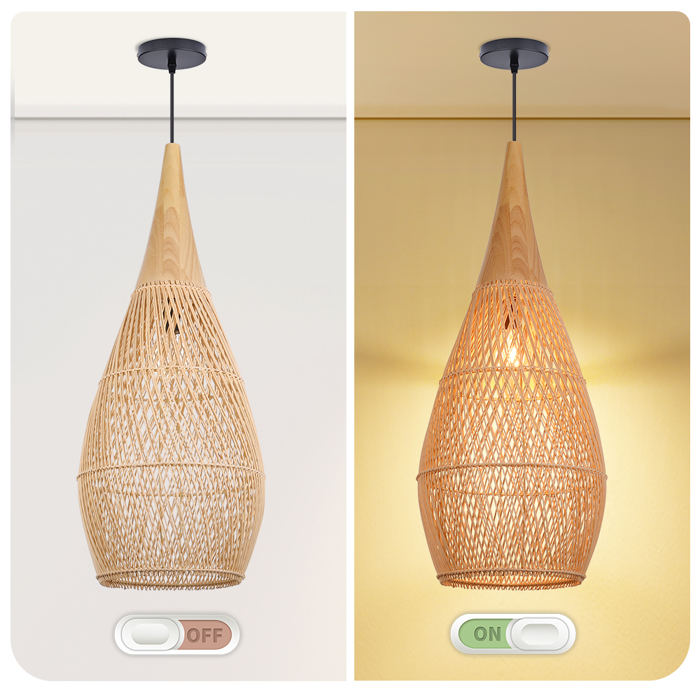 Dining Room Vintage Pendant Light Handmade Wood Rattan Lampshade