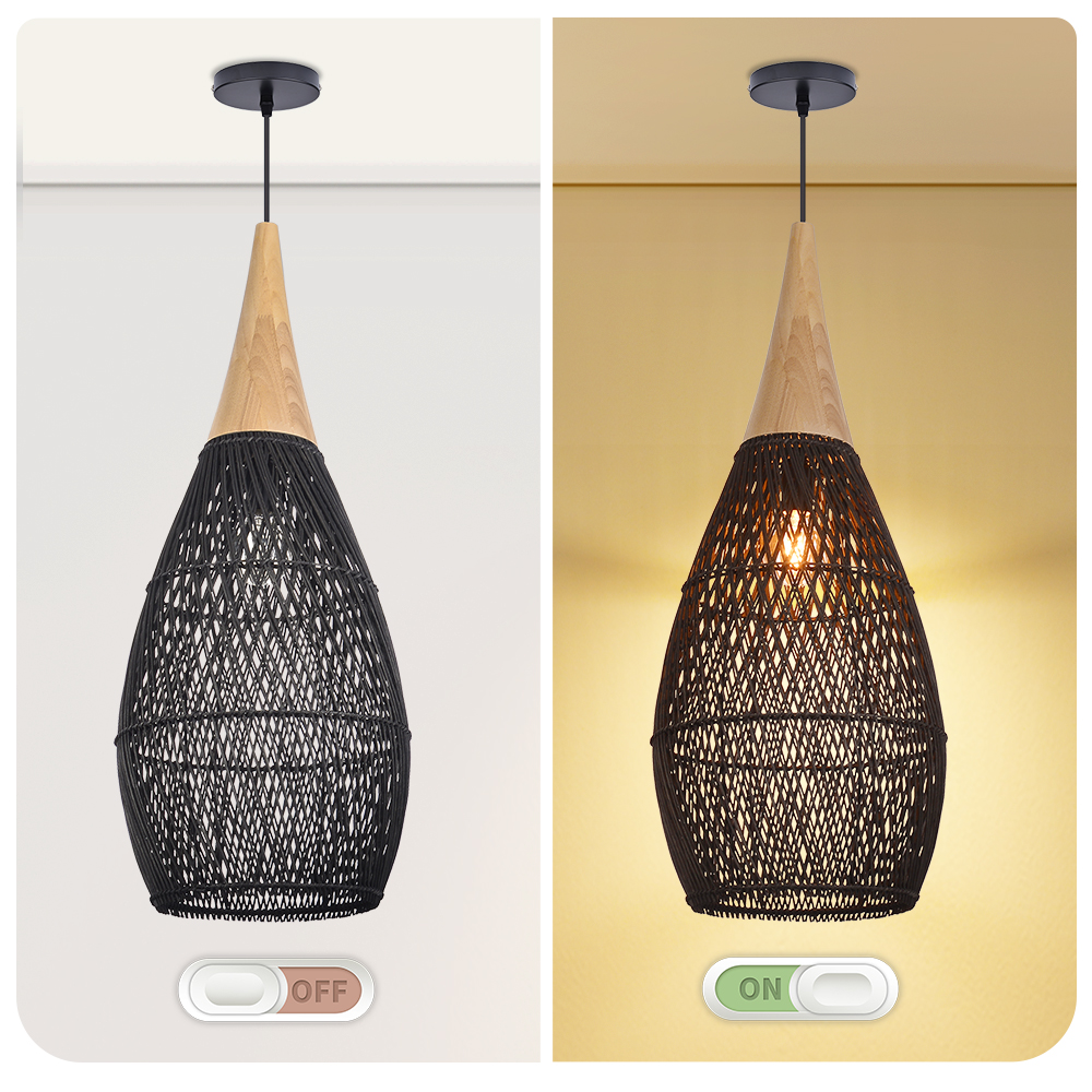Dining Room Vintage Pendant Light Handmade Wood Rattan Lampshade