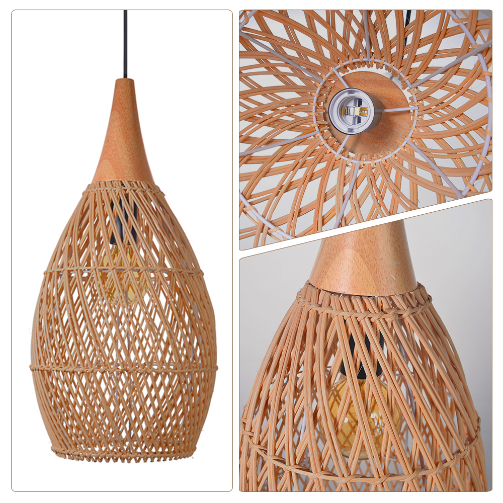 Dining Room Vintage Pendant Light Handmade Wood Rattan Lampshade
