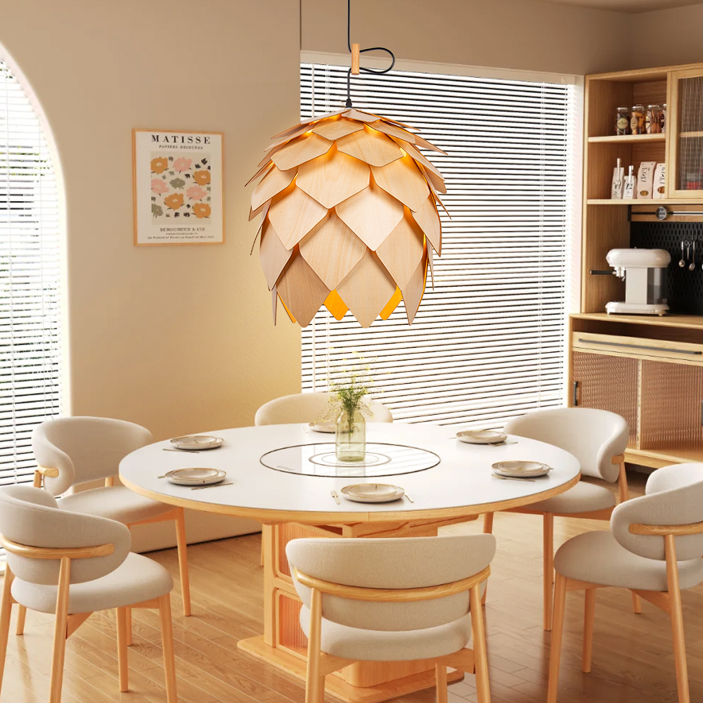 Nordic Wood Pine Cone Pendant Chandelier Handmade Ceiling Lamp