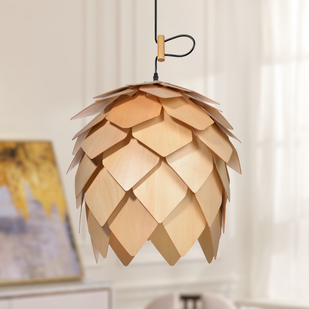 Nordic Wood Pine Cone Pendant Chandelier Handmade Ceiling Lamp