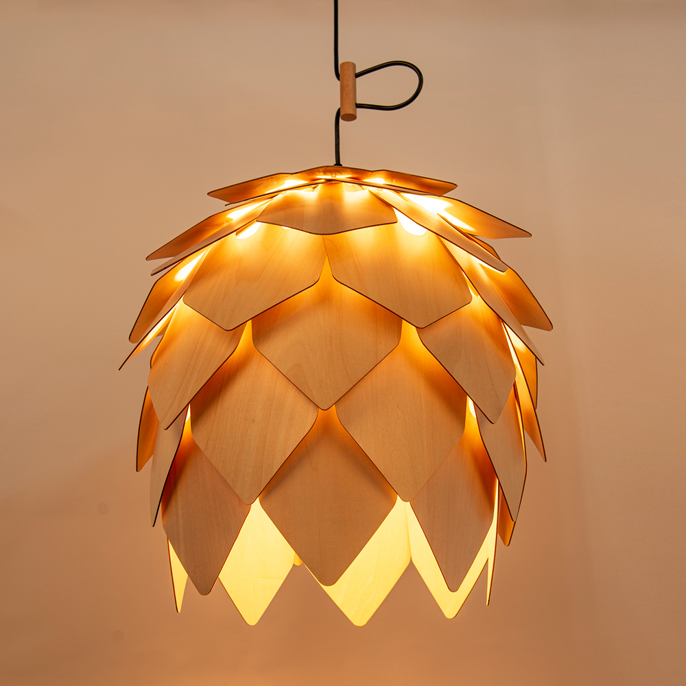 Nordic Wood Pine Cone Pendant Chandelier Handmade Ceiling Lamp