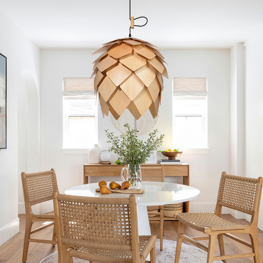 Nordic Wood Pine Cone Pendant Chandelier Handmade Ceiling Lamp