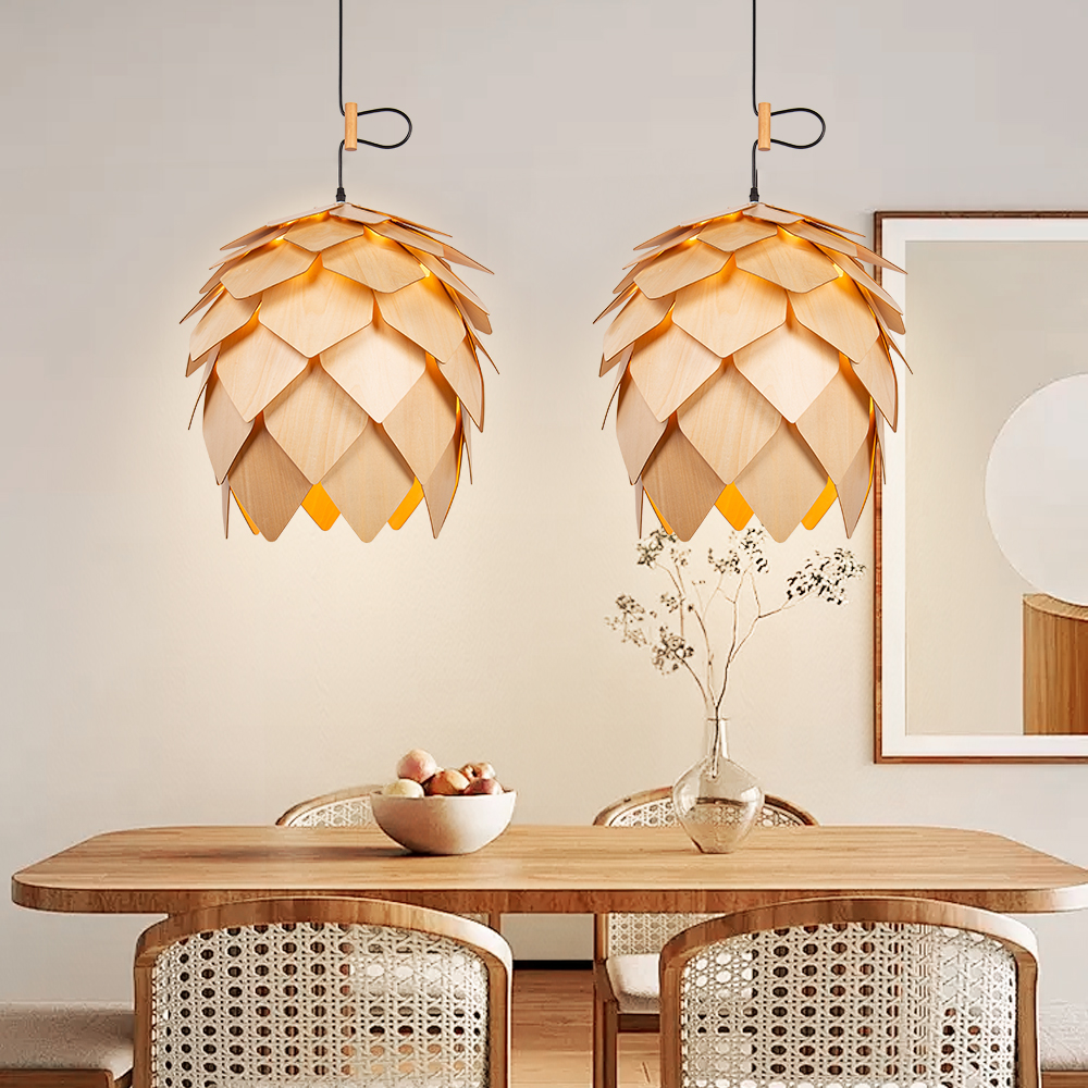 Nordic Wood Pine Cone Pendant Chandelier Handmade Ceiling Lamp