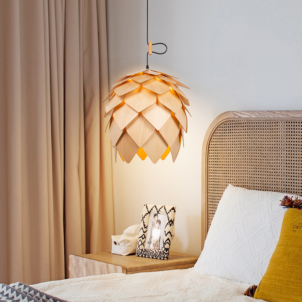 Nordic Wood Pine Cone Pendant Chandelier Handmade Ceiling Lamp