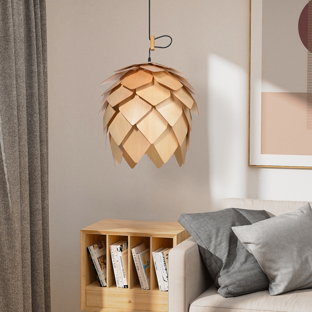 Nordic Wood Pine Cone Pendant Chandelier Handmade Ceiling Lamp