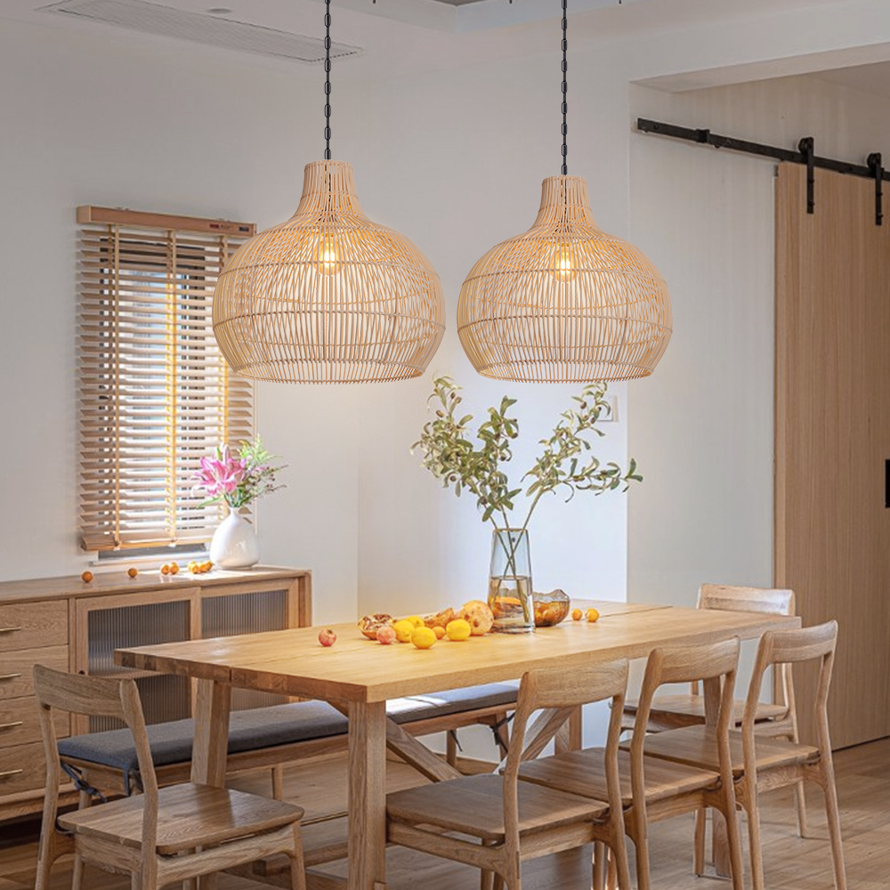 Boho Home Decor Kitchen Island Rattan Bamboo Pendant Light Basket Weave Linear Chandelier
