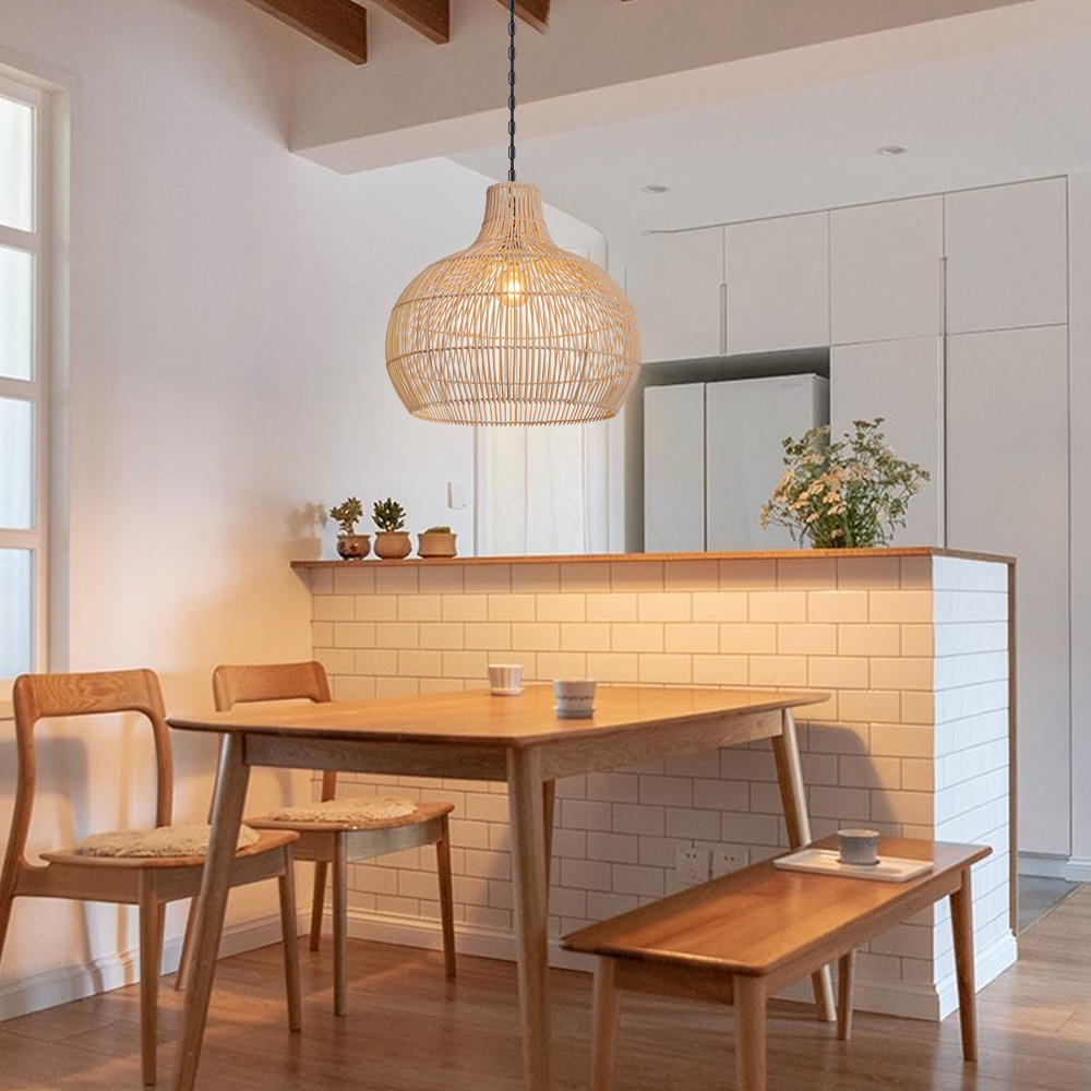Boho Home Decor Kitchen Island Rattan Bamboo Pendant Light Basket Weave Linear Chandelier