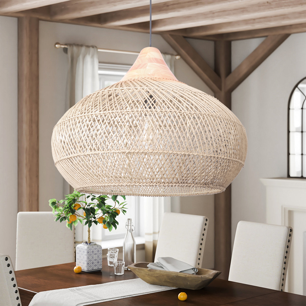 Wabi-sabi Rattan Chandeliers Rustic Handwoven Light Fixture for Restaurant