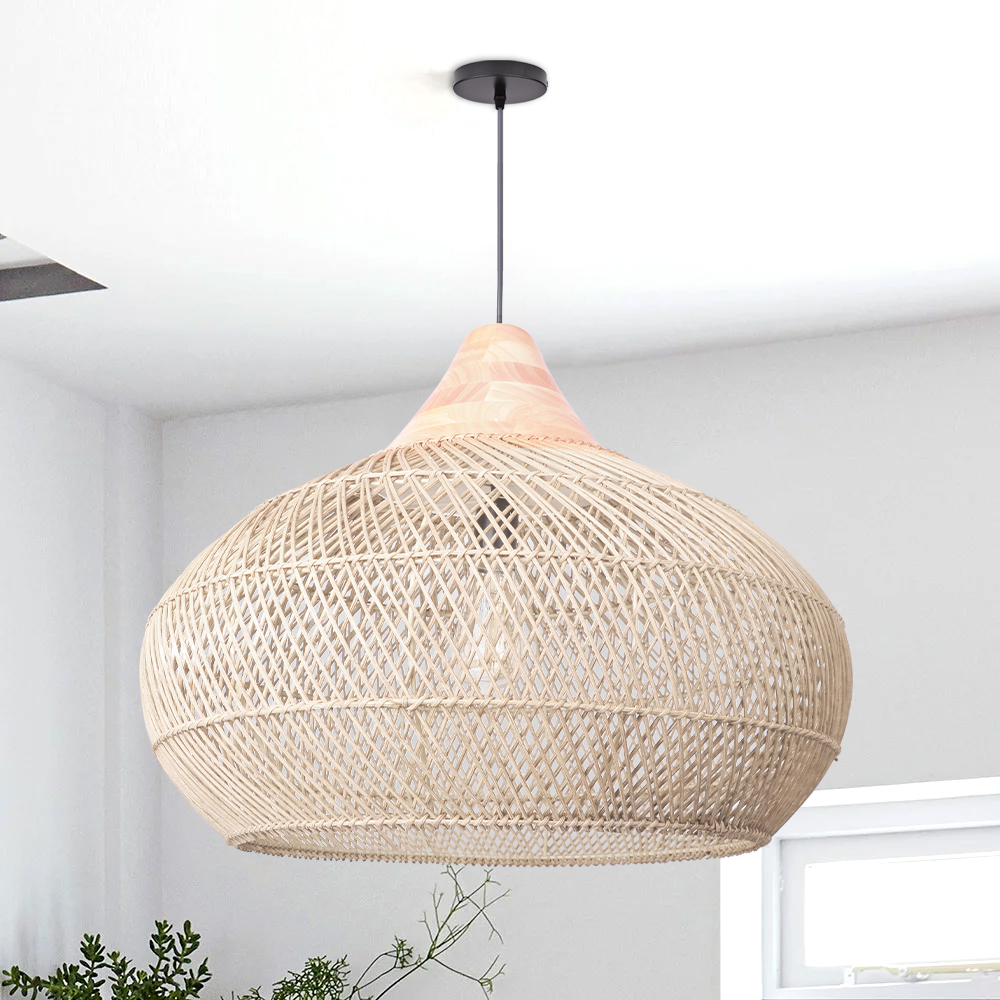 Wabi-sabi Rattan Chandeliers Rustic Handwoven Light Fixture for Restaurant