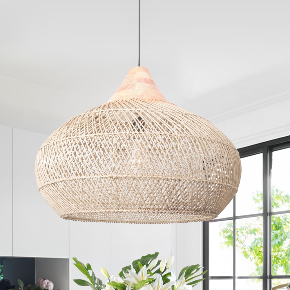 Wabi-sabi Rattan Chandeliers Rustic Handwoven Light Fixture for Restaurant
