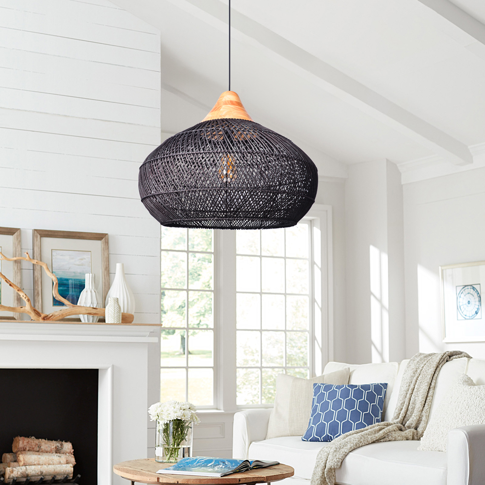 Wabi-sabi Rattan Chandeliers Rustic Handwoven Light Fixture for Restaurant