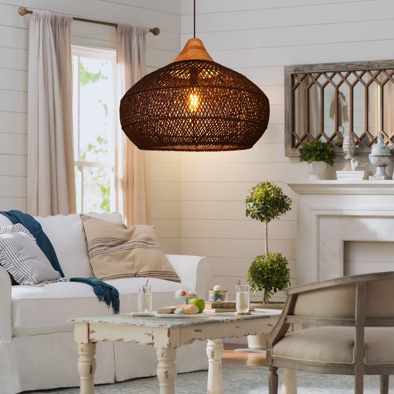 Wabi-sabi Rattan Chandeliers Rustic Handwoven Light Fixture for Restaurant