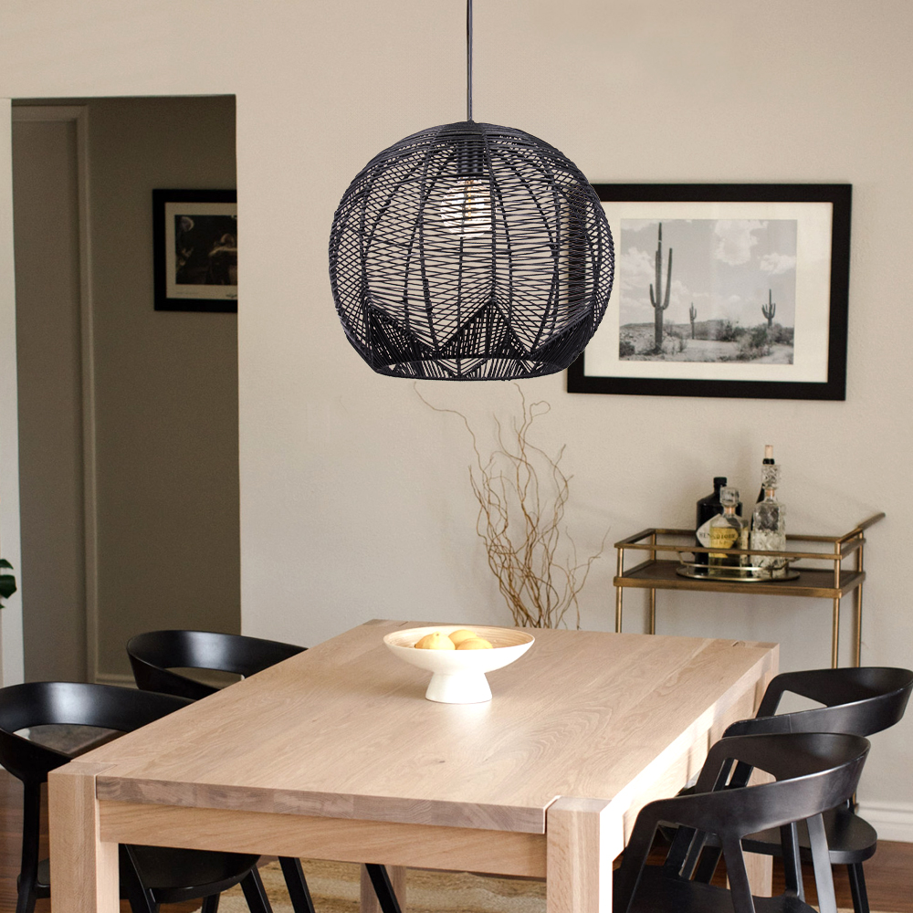 Black Bamboo Rattan Pendant Light Japanese Wabi-Sabi Handwoven Shade