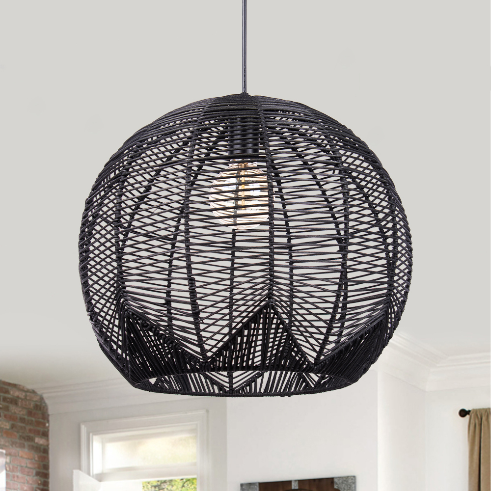 Black Bamboo Rattan Pendant Light Japanese Wabi-Sabi Handwoven Shade