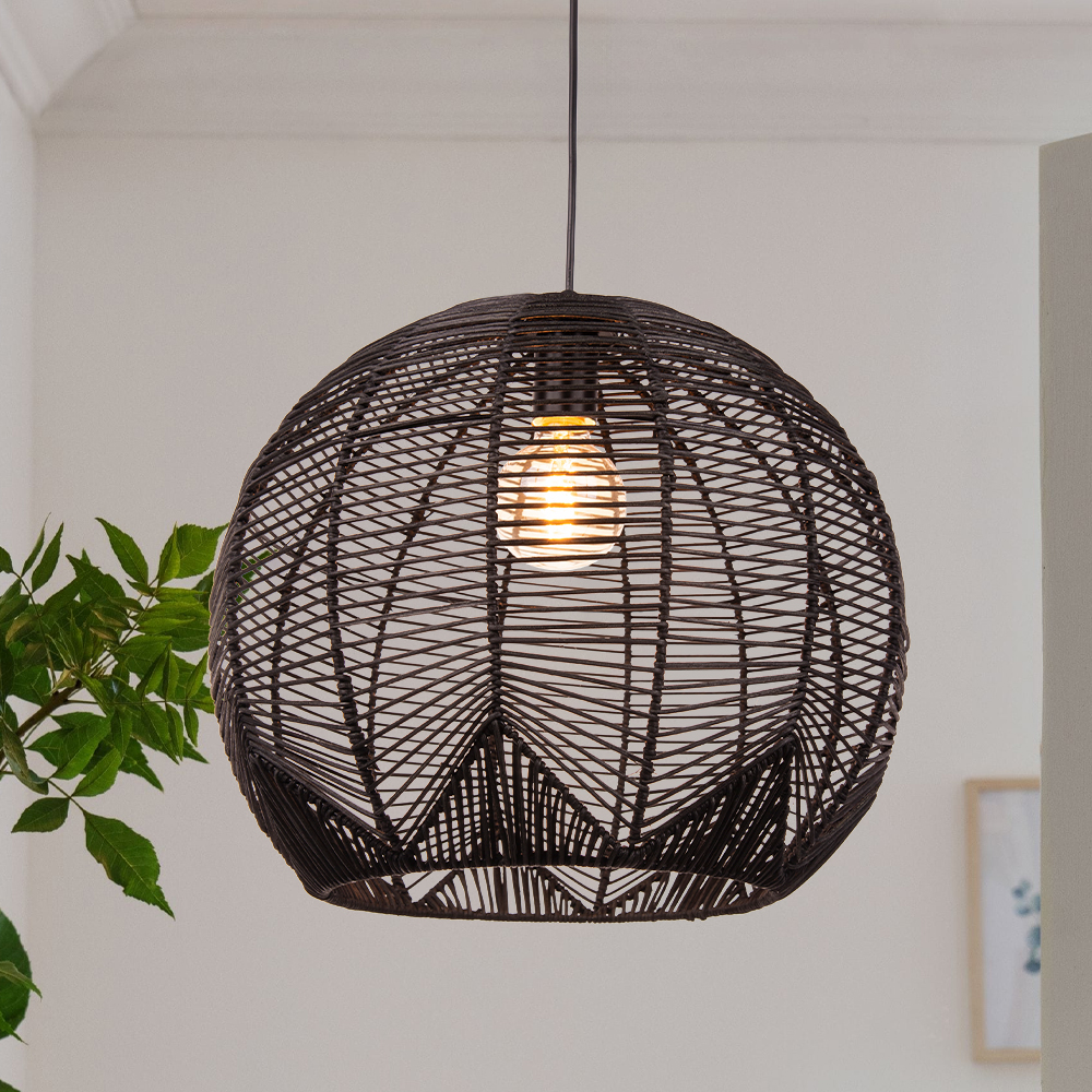 Black Bamboo Rattan Pendant Light Japanese Wabi-Sabi Handwoven Shade