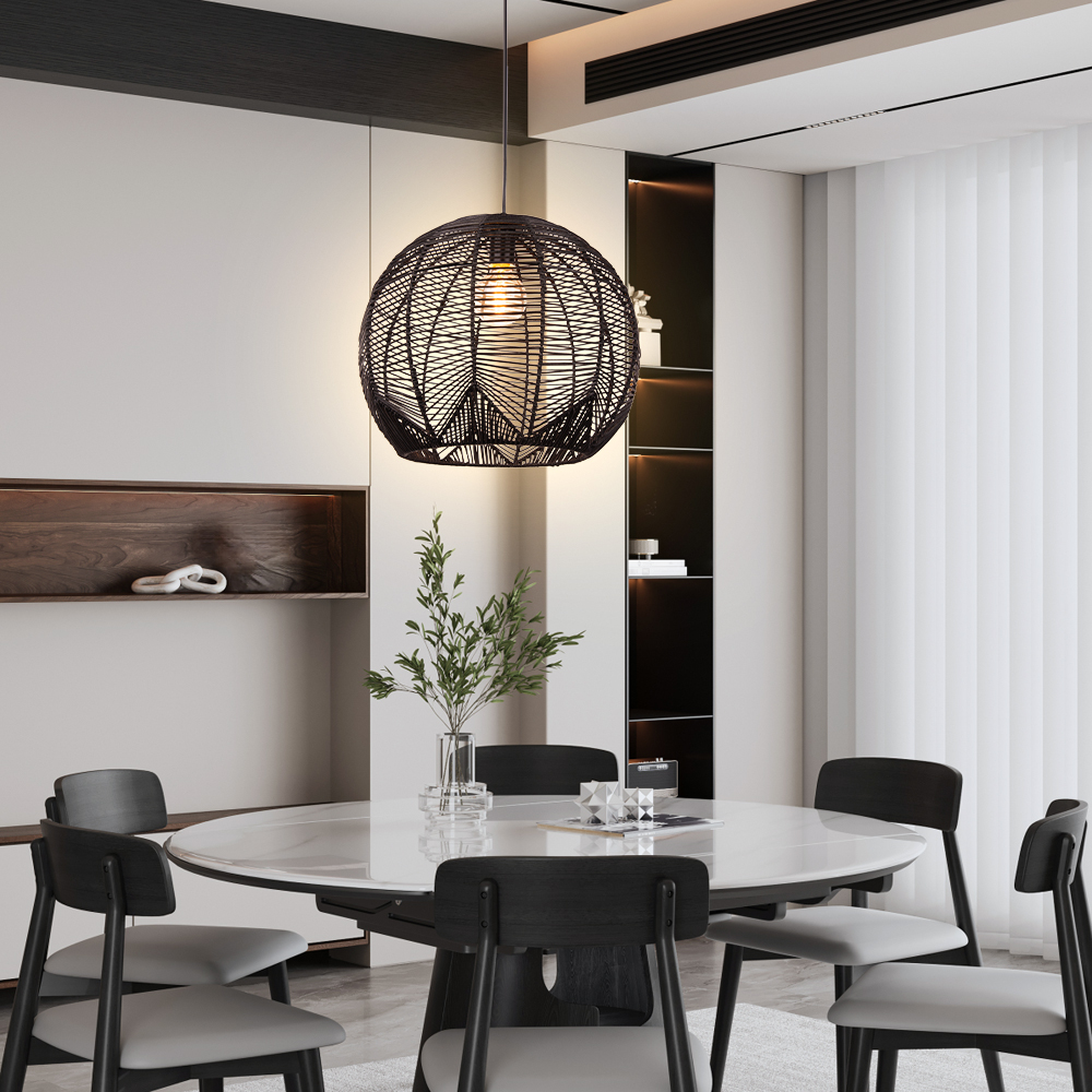 Black Bamboo Rattan Pendant Light Japanese Wabi-Sabi Handwoven Shade