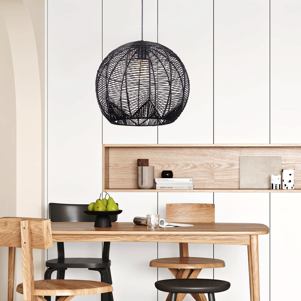 Black Bamboo Rattan Pendant Light Japanese Wabi-Sabi Handwoven Shade