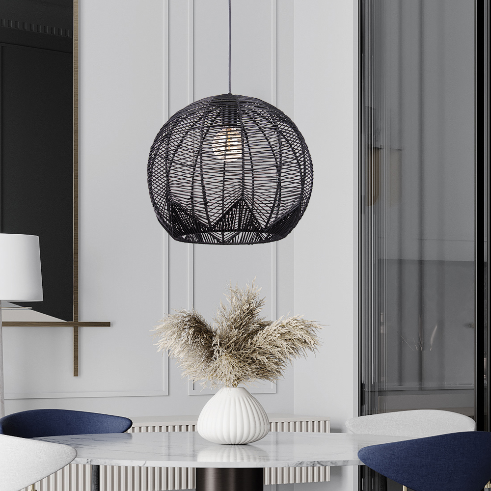 Black Bamboo Rattan Pendant Light Japanese Wabi-Sabi Handwoven Shade