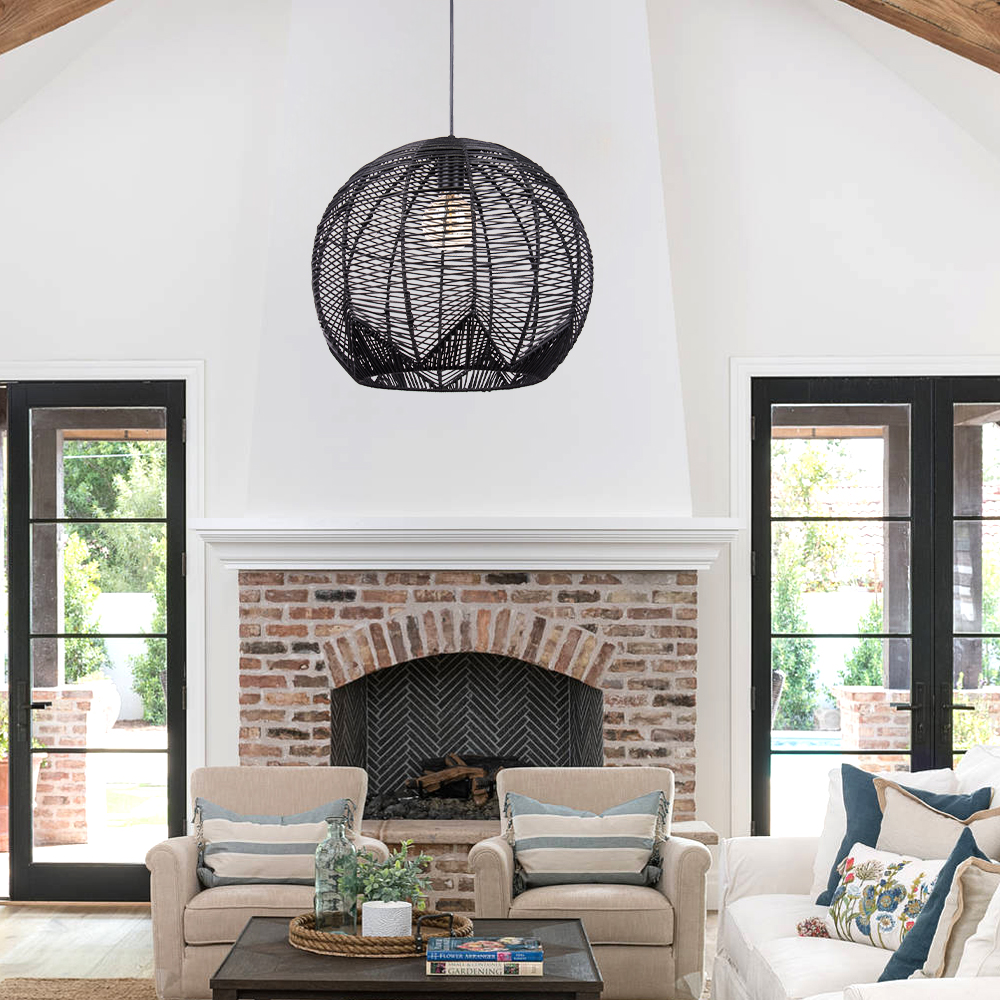 Black Bamboo Rattan Pendant Light Japanese Wabi-Sabi Handwoven Shade