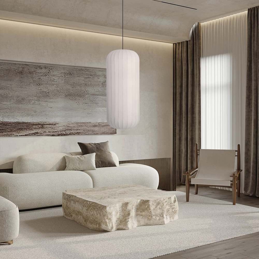 Wabi-Sabi Style Japanese Simple Imitation Silk Pendant Lights Living Room Combination Lamps