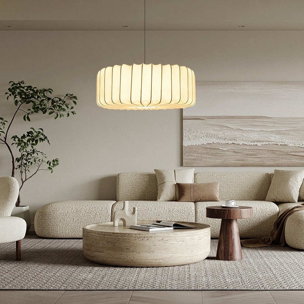 Wabi-Sabi Style Japanese Simple Imitation Silk Pendant Lights Living Room Combination Light