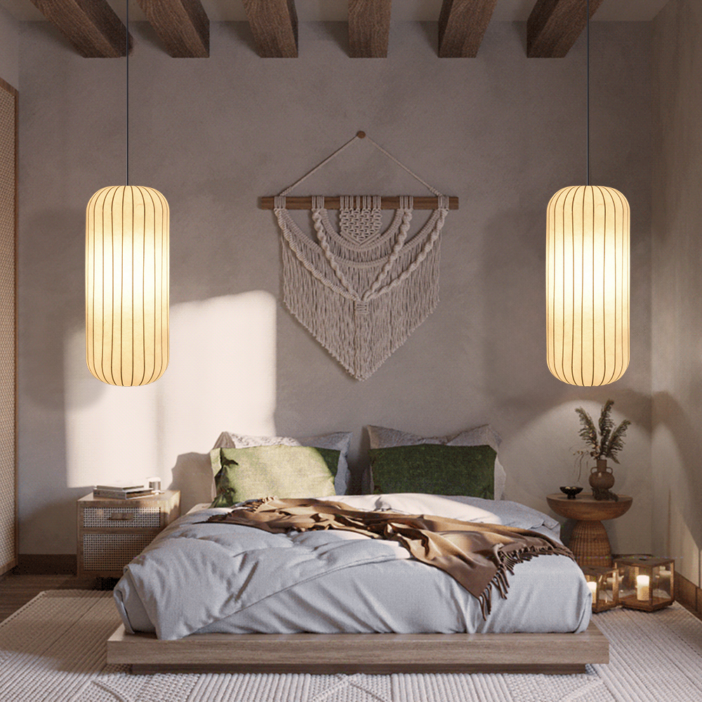 Wabi-Sabi Style Japanese Simple Imitation Silk Pendant Lights Living Room Combination Lamps
