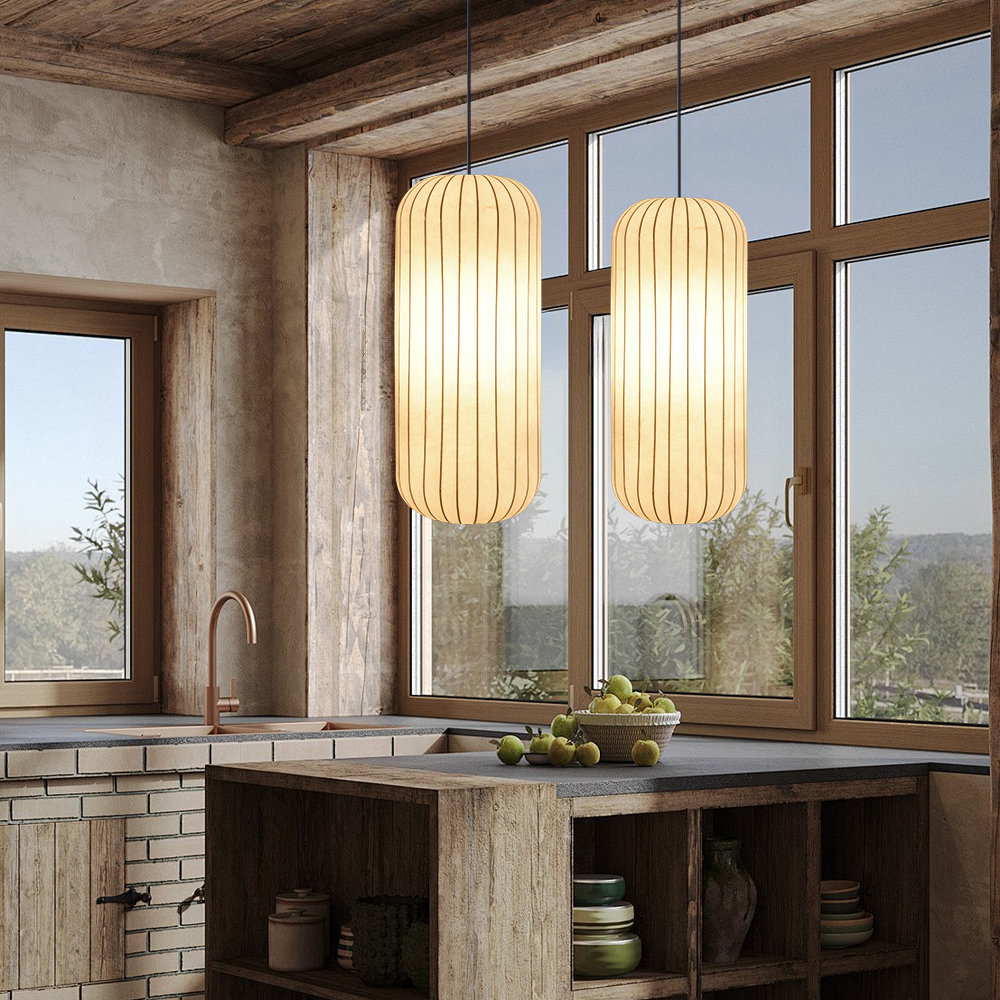 Wabi-Sabi Style Japanese Simple Imitation Silk Pendant Lights Living Room Combination Lamps