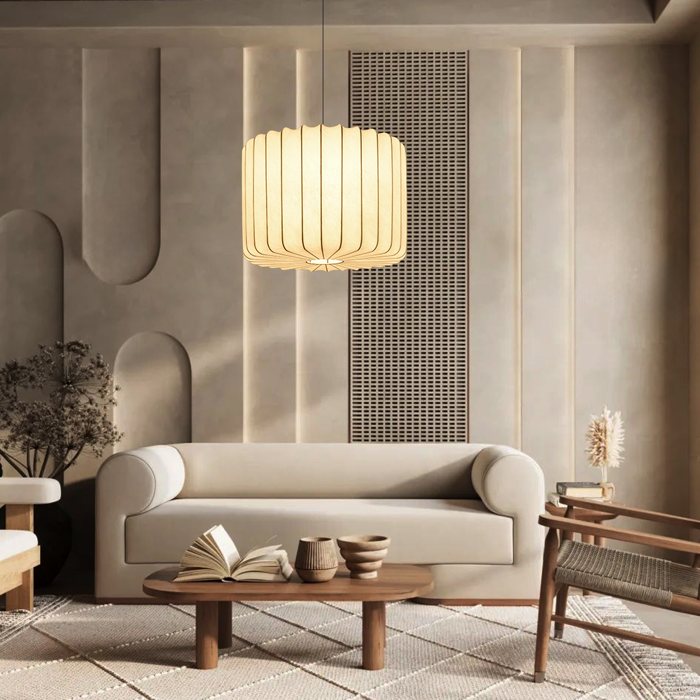 Wabi-Sabi Style Japanese Simple Imitation Silk Pendant Lights Living Room Combination Lamps