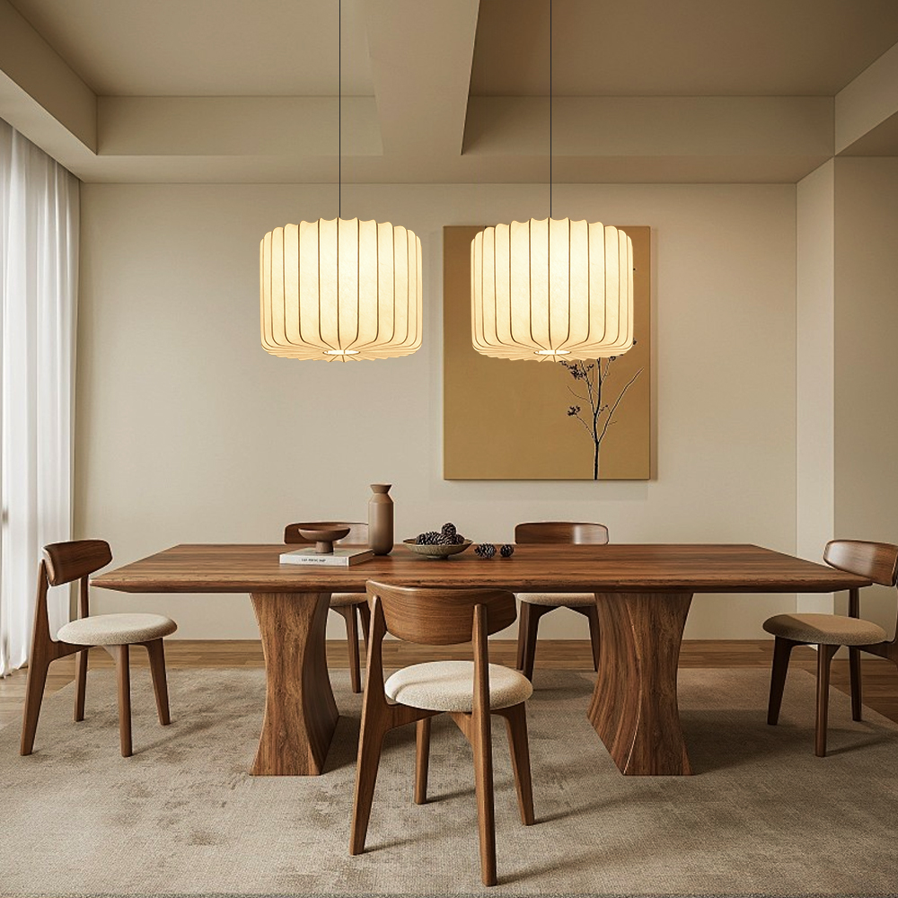Wabi-Sabi Style Japanese Simple Imitation Silk Pendant Lights Living Room Combination Lamps