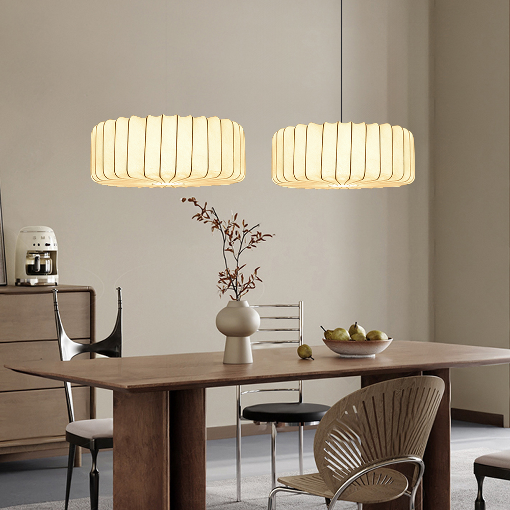 Wabi-Sabi Style Japanese Simple Imitation Silk Pendant Lights Living Room Combination Lamps