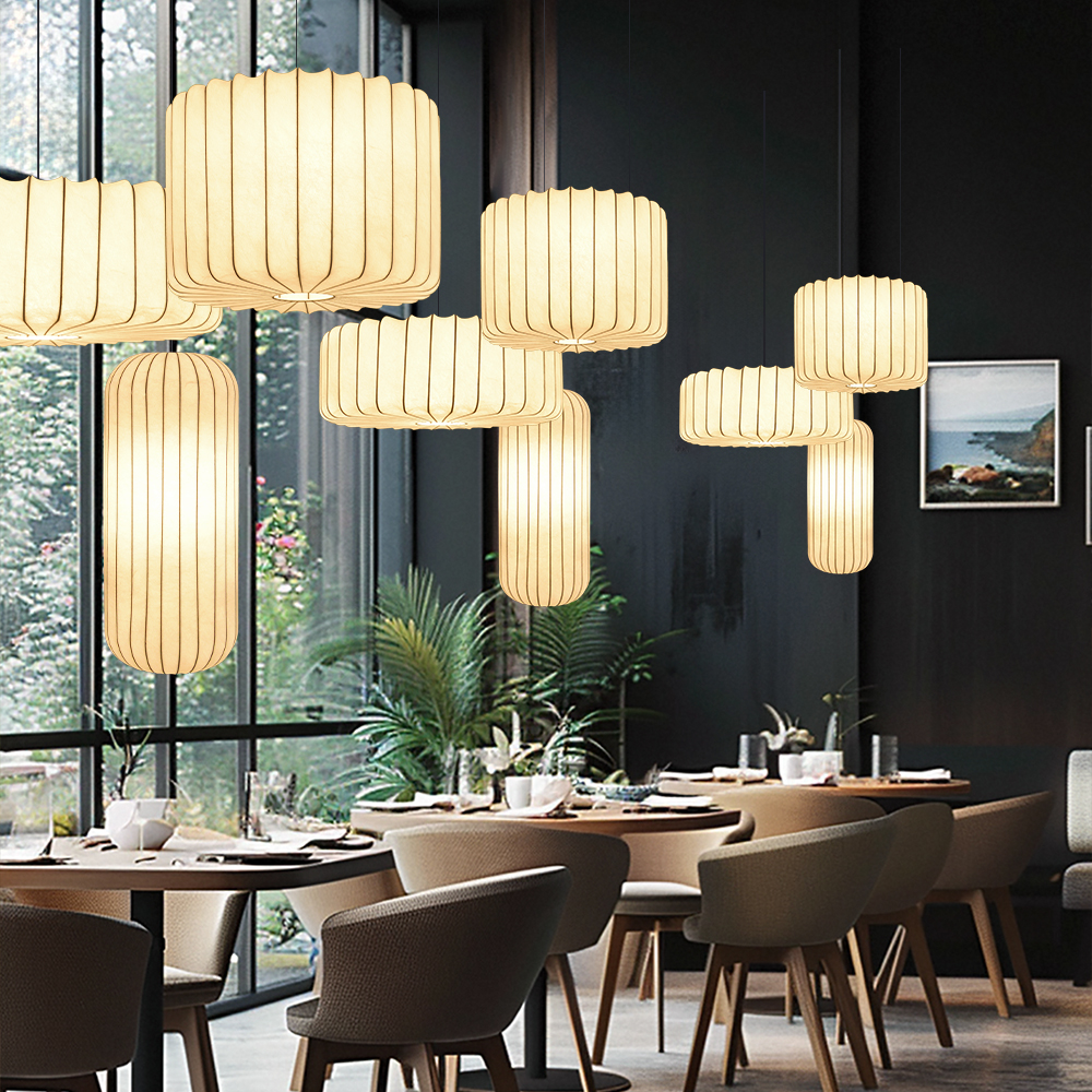 Wabi-Sabi Style Japanese Simple Imitation Silk Pendant Lights Living Room Combination Lamps