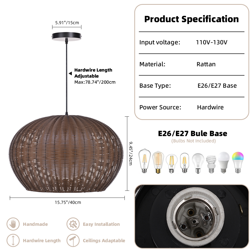 Outdoor Waterproof Rattan Chandelier Balcony & Corridor Pendant Light