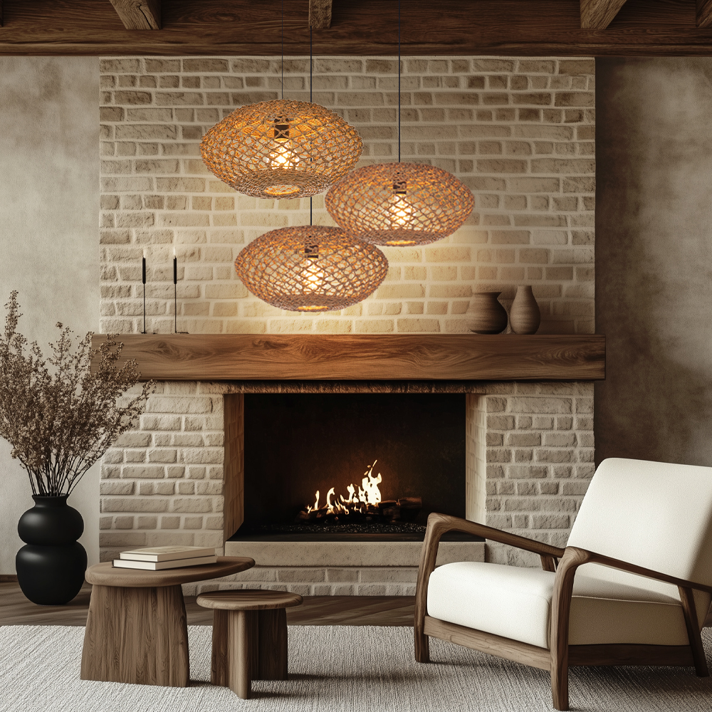 Wabi-Sabi Handwoven Straw Pendant Lamp Natural Rustic Ceiling Light