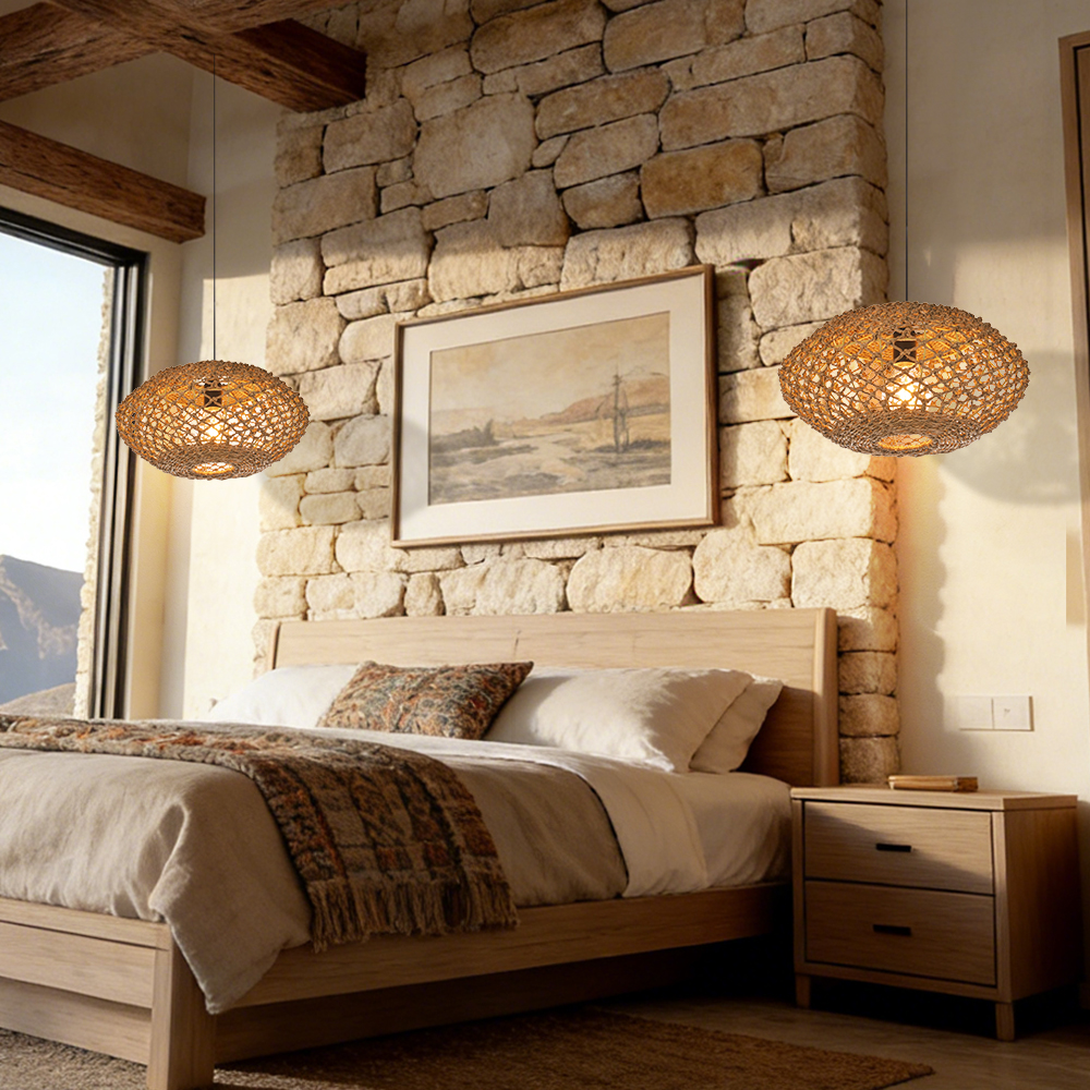 Wabi-Sabi Handwoven Straw Pendant Lamp Natural Rustic Ceiling Light