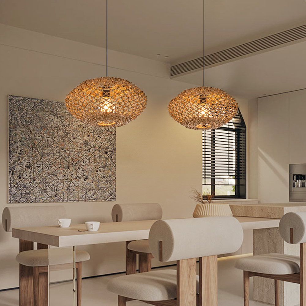 Wabi-Sabi Handwoven Straw Pendant Lamp Natural Rustic Ceiling Light