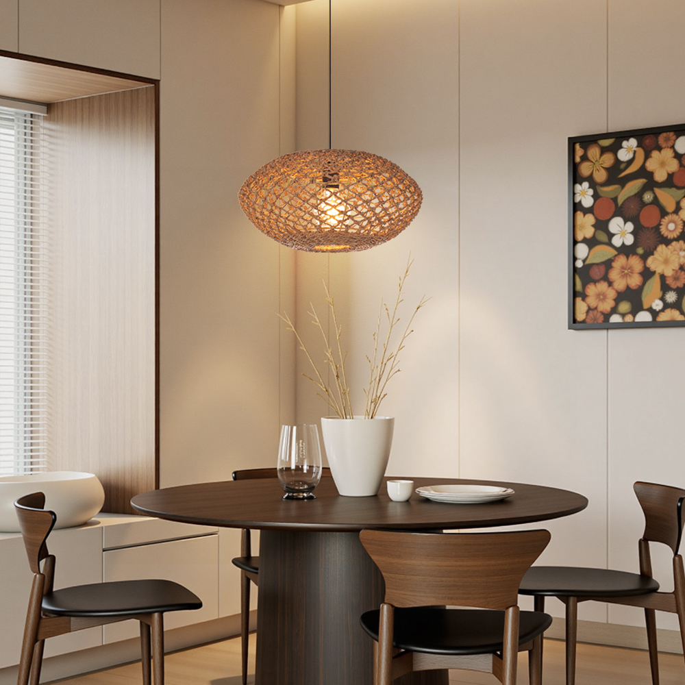 Wabi-Sabi Handwoven Straw Pendant Lamp Natural Rustic Ceiling Light