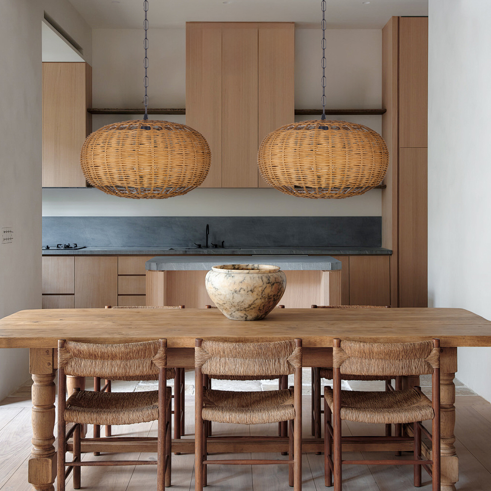 Vintage Japanese Wabi-Sabi Style Rattan Pendant Light