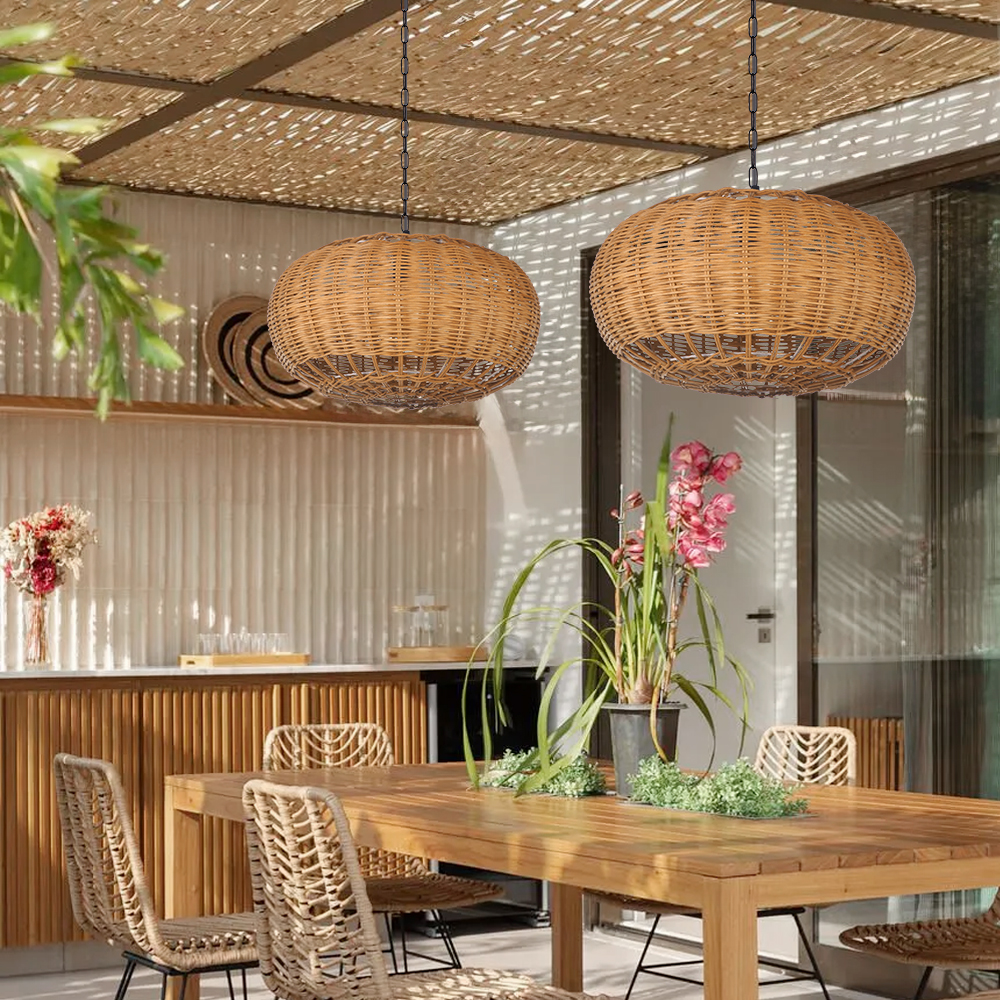 Vintage Japanese Wabi-Sabi Style Rattan Pendant Light